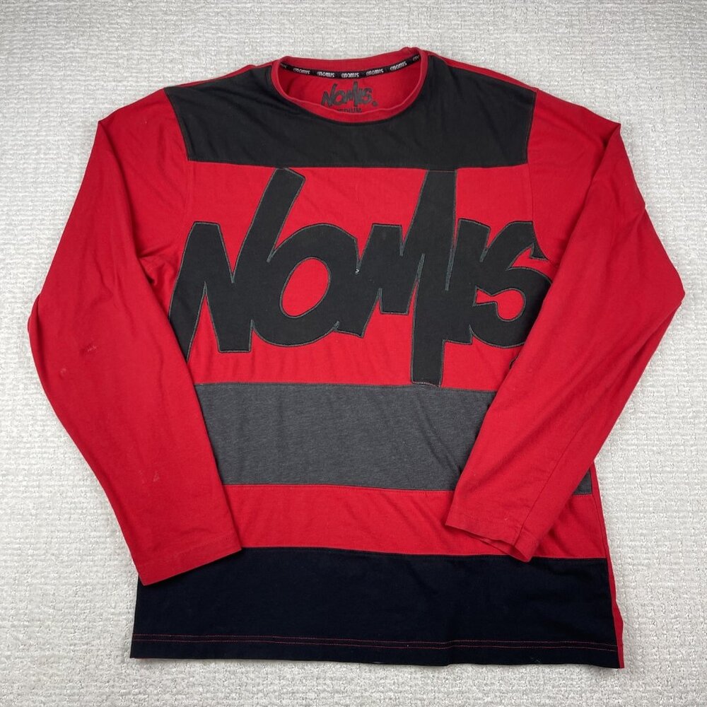 Y2K Nomis Shirt Men M Black Red Spellout Big Logo Long Sleeve Embroidered Skate